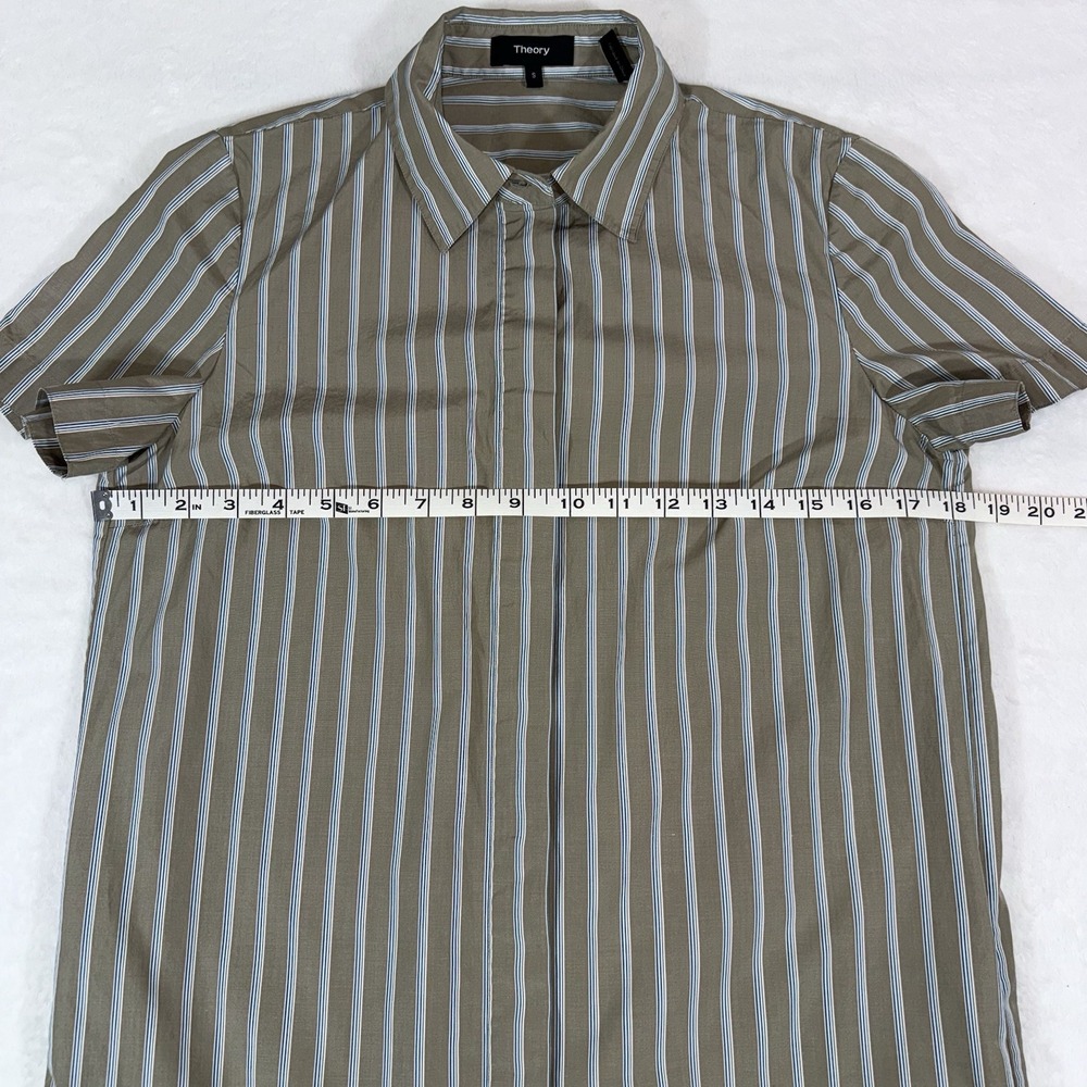 Theory Shirt Dress Size Small Beige Ribbon Stripe Button Down Pockets Poplin - Picture 9 of 15